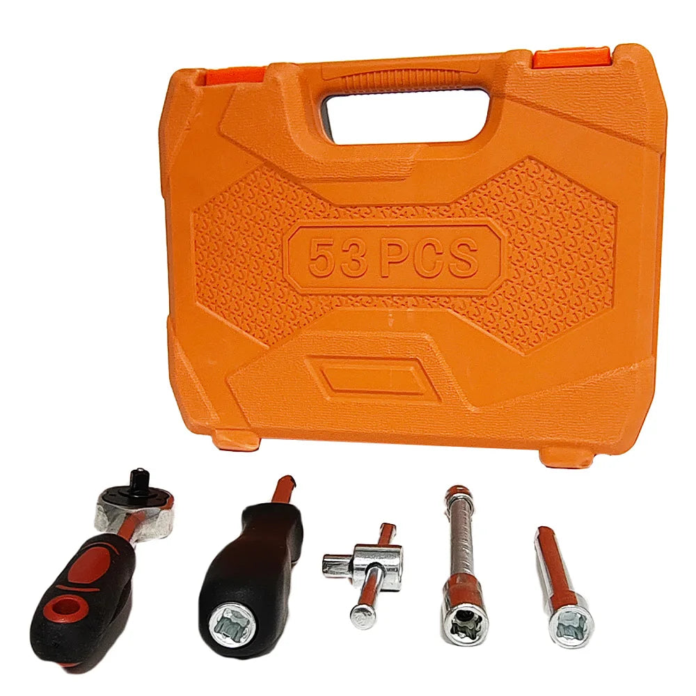 Precision Steel 53pcs 1/4 Inch Drive Sleeve Ratchet Wrench Set Hand OEM New Red Metric Extension Rod Variety Any Repair