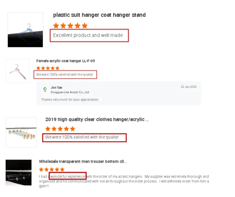 Transparent Wholesale Coat Skirt Matte Hanger Acrylic Clothes Hanger with Gold Hooks