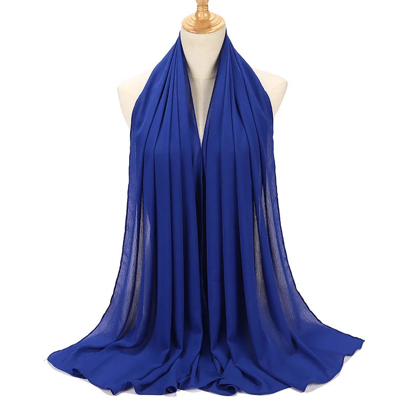 New Design Malaysia Chiffon Hijab Muslim Women Pure Color Crinkle Scarf
