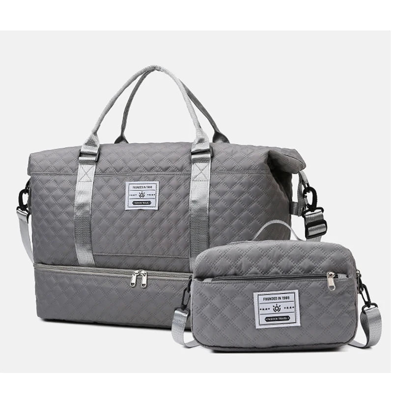 Large Capacity Travel Weekender Bag With Wet Pocket Shoes Compartment 2pcs Carry on Duffel Tote Bag Set With Small Handbag