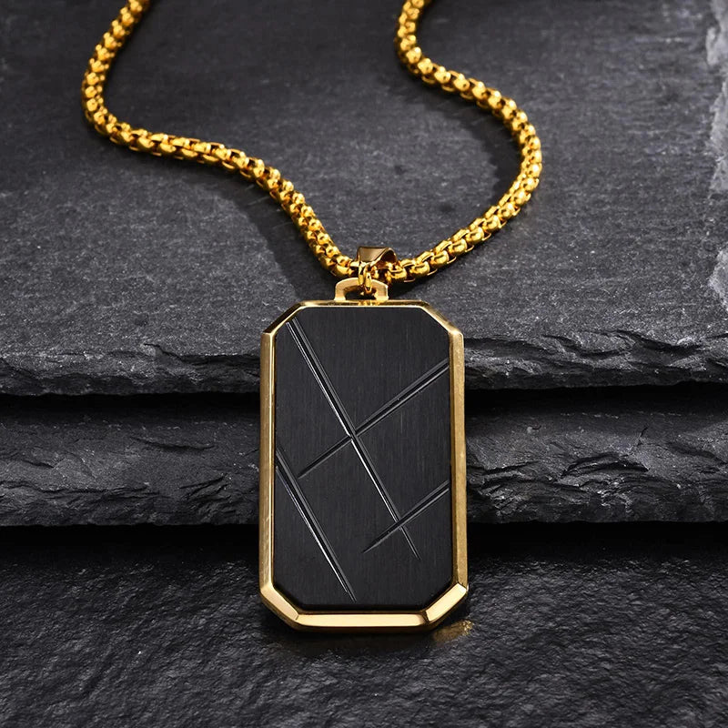 Chrome Titanium Steel Geometric Stainless Steel Surface with Sand and Edge Texture Cut Pendant Necklace for Men Heart Jewelry