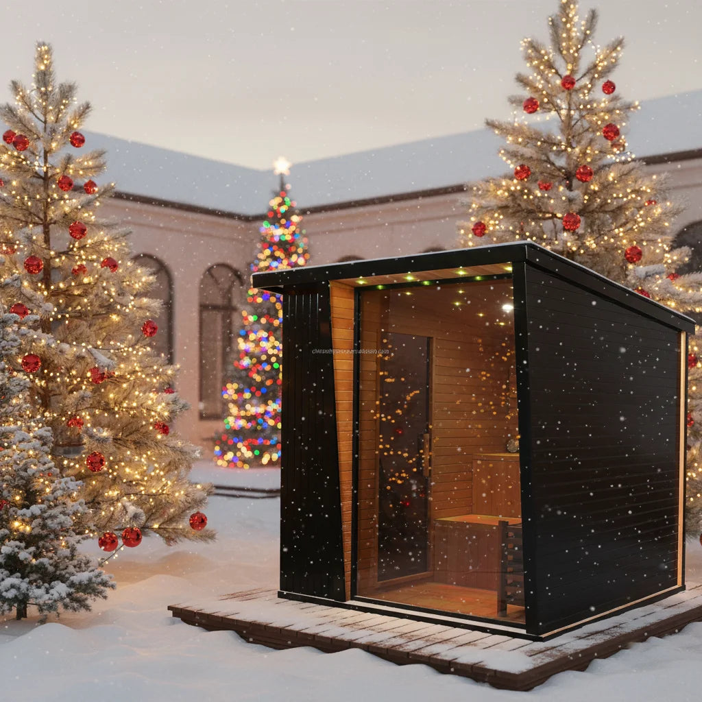 Luxury Outdoor Sauna Room Can Accommodate 4 People ,Outer Hemlock and Inner Red Cedar Accompanied by an Electric Heater