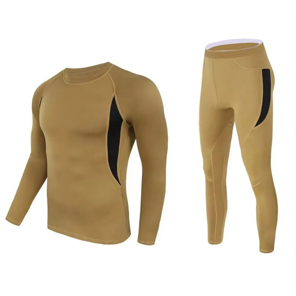 Men's Thermal Shapewear Skiing Warm Breathable Quick Dry 220g Base Layer Set Fleeced Tops Pants Fitness Gym