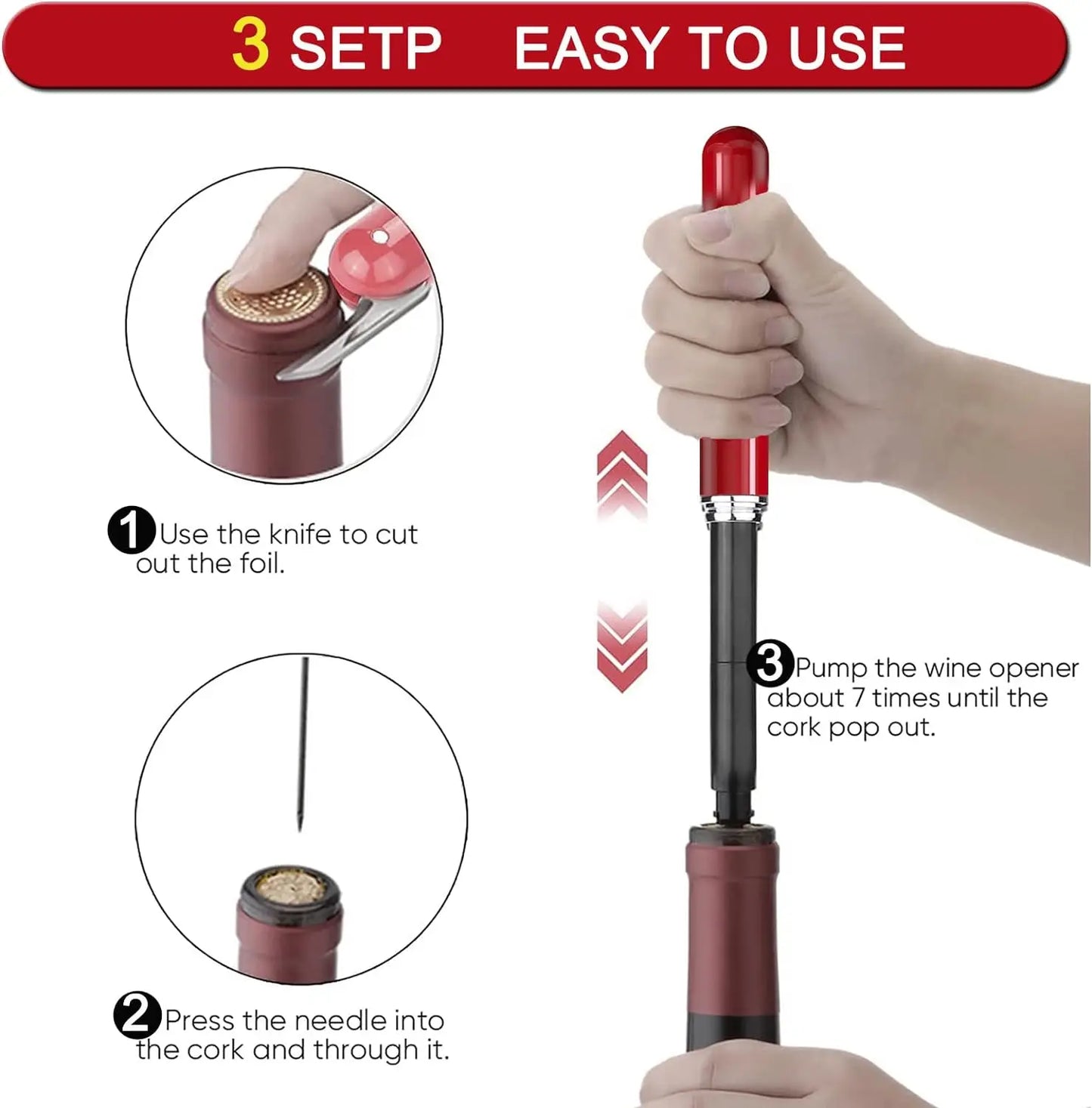 Easy-Open Portable Travel Wine Corkscrew Handheld Wine Cork Remover 2-in-1 Air Pressure Wine Bottle Opener with Foil Cutter