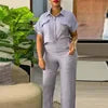 Women's Summer Casual Lapel Short Sleeve Shirt Wide Leg Pants 2 Pieces
