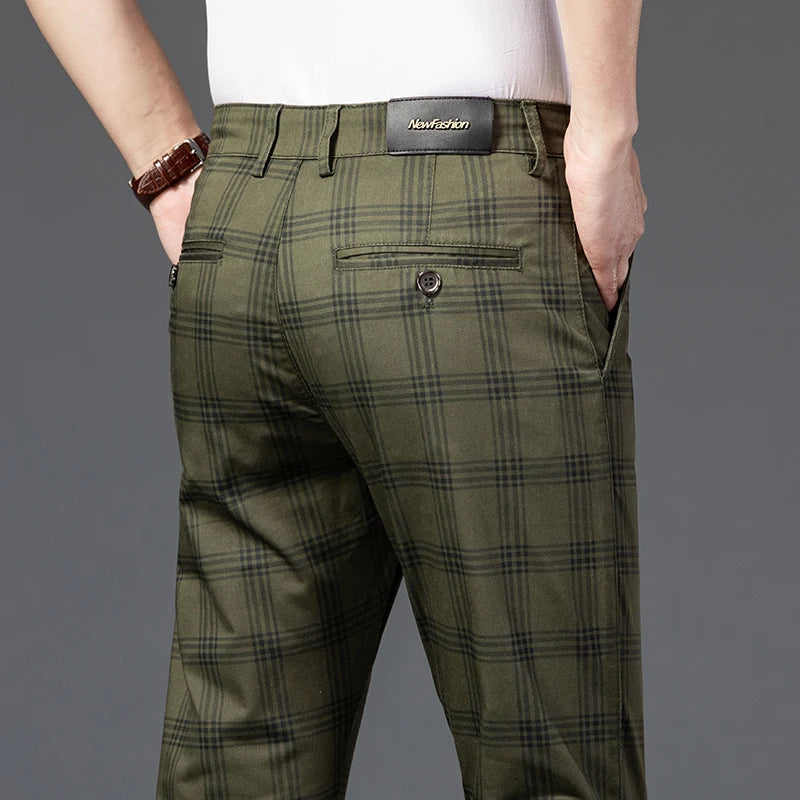 2025 Spring New Men's Plaid Casual Pants Business Fashion Slim Stretch Male Skinny Trousers Brand Clothes 7 Color