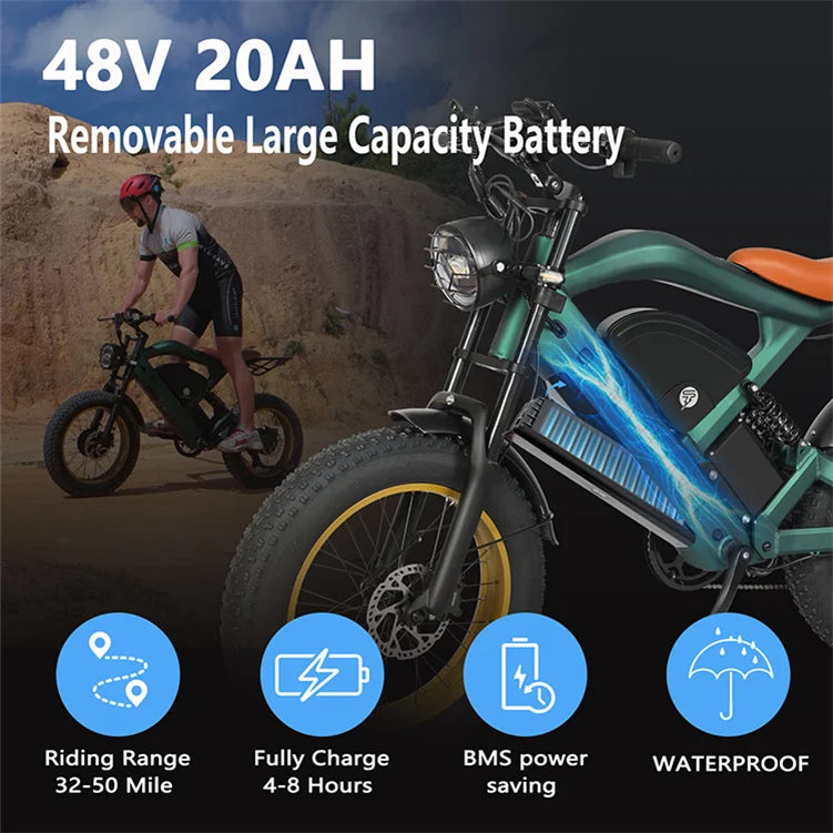 United States Stock ZM22  1200W 80 Miles +80 Miles Full Suspension Double Range E-bike Electric Bike