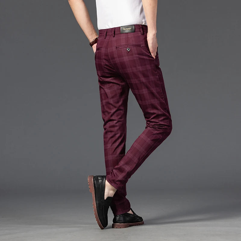 2025 Spring New Men's Plaid Casual Pants Business Fashion Slim Stretch Male Skinny Trousers Brand Clothes 7 Color