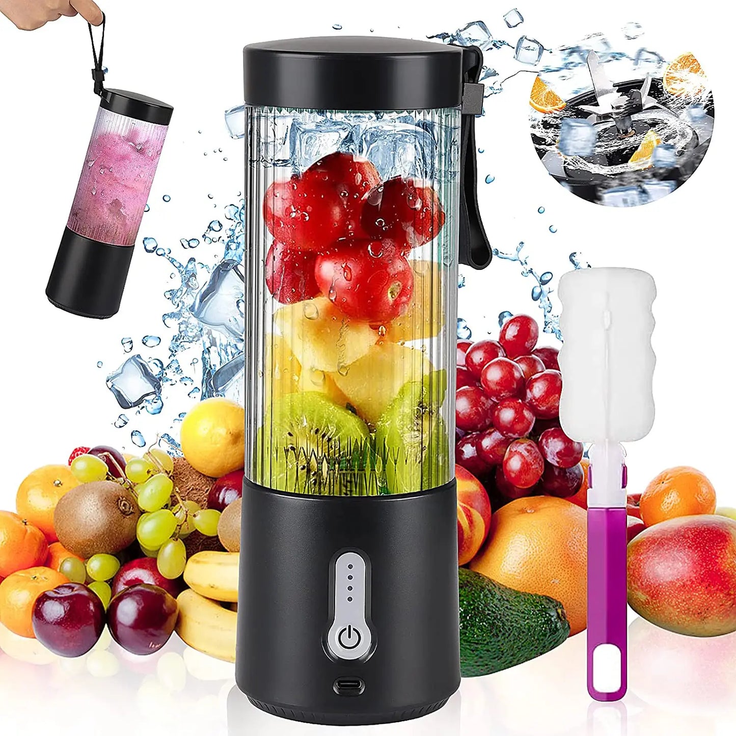 Mini Blender 450ml Stainless Steel BPA Free USB Recharging Electric Blender Camping Juice Blender