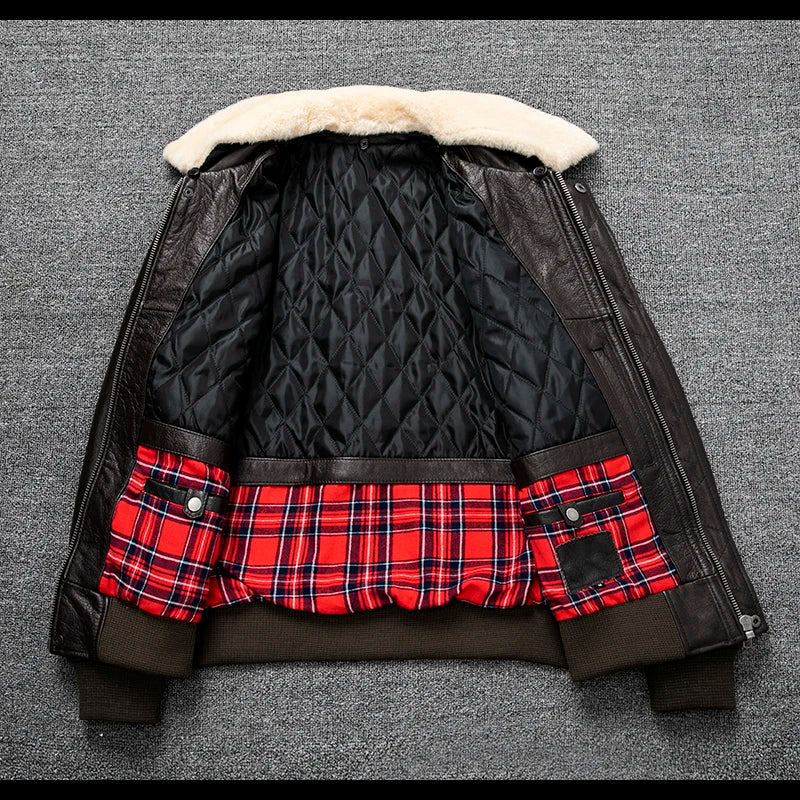 Air Force Flight Jacket Fur Collar Genuine Top Layer Cow Leather Jacket Men Black Brown Cow Coat Men's Winter Jacket 정품 가죽