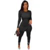 Woman Ribbed Knitted Women Two Piece Set Long Sleeve Slit Top Leggings Skinny Sports Tracksuit Fall Clothing