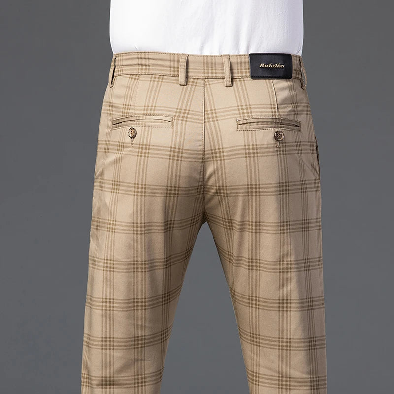 2025 Spring New Men's Plaid Casual Pants Business Fashion Slim Stretch Male Skinny Trousers Brand Clothes 7 Color