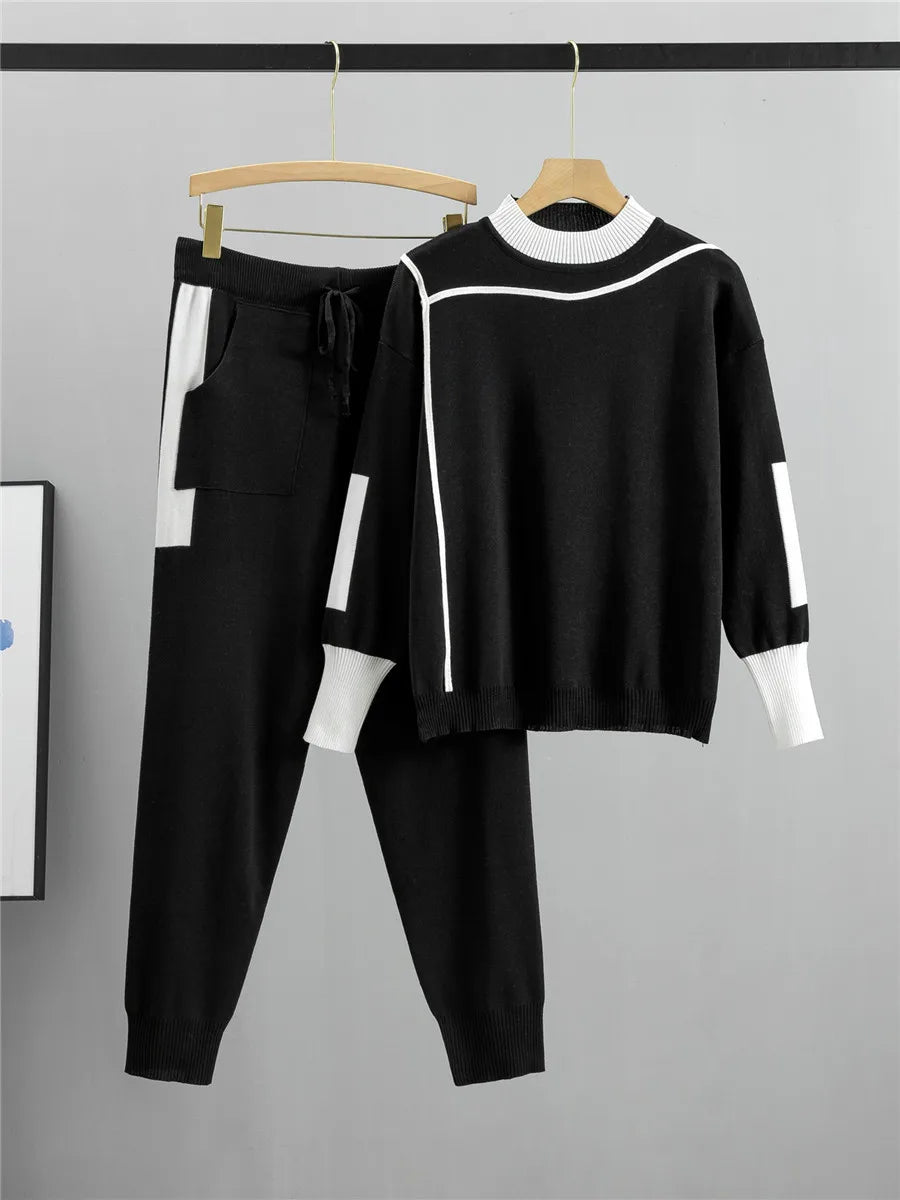 Plus Size Fashion Suit Women Spring and Fall 2024 New Casual Knitting Two-Piece Set