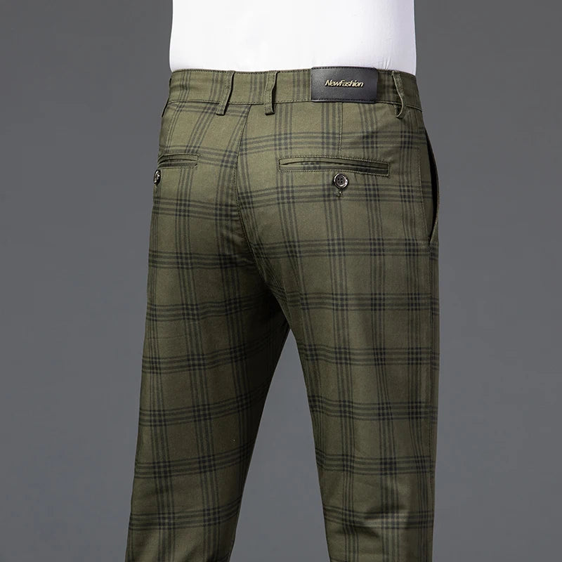 2025 Spring New Men's Plaid Casual Pants Business Fashion Slim Stretch Male Skinny Trousers Brand Clothes 7 Color