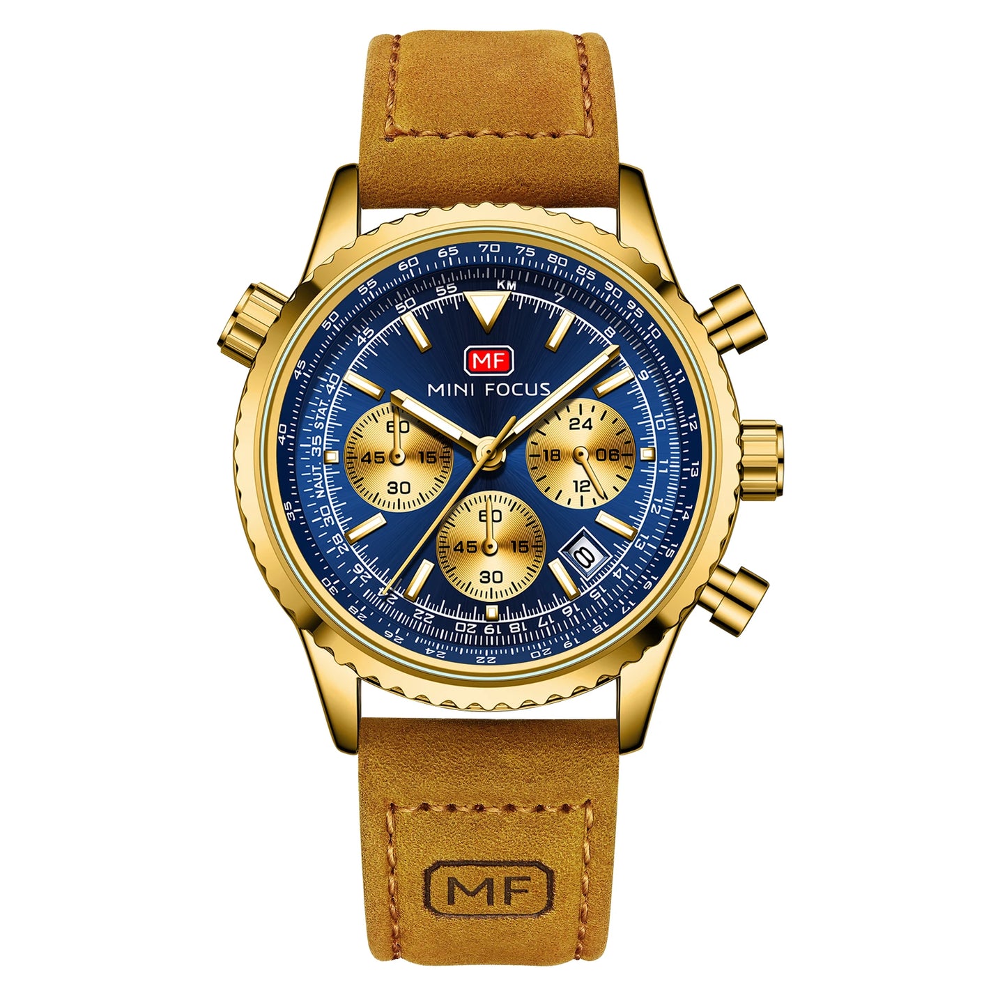 2025 New MINI FOCUS MF0463G Luxury Men Quartz Watches Genuine Leather Strap Chronograph Calendar Waterproof Wrist Watch