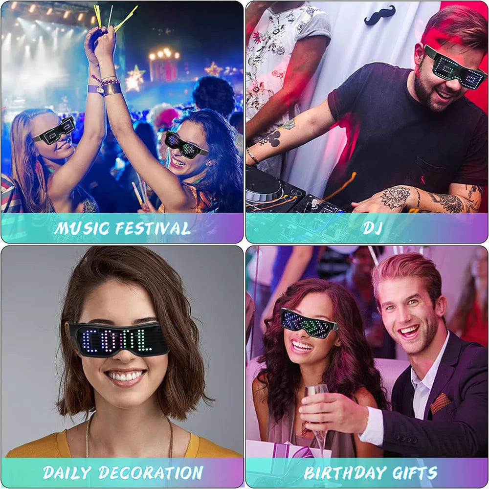 Smart Sunglasses LED Rechargeable App Bluetooth Programmable Flashing Light Glasses Party Sunglasses LED Glasses