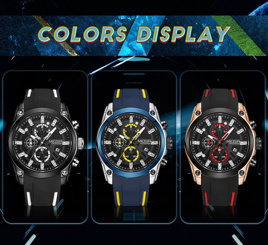 MEGIR 2144  Fashion Original Brand Waterproof Silicone Sport Watch  Luxury Men Chronograph Quartz Wrist Watches for Reloj Hombre