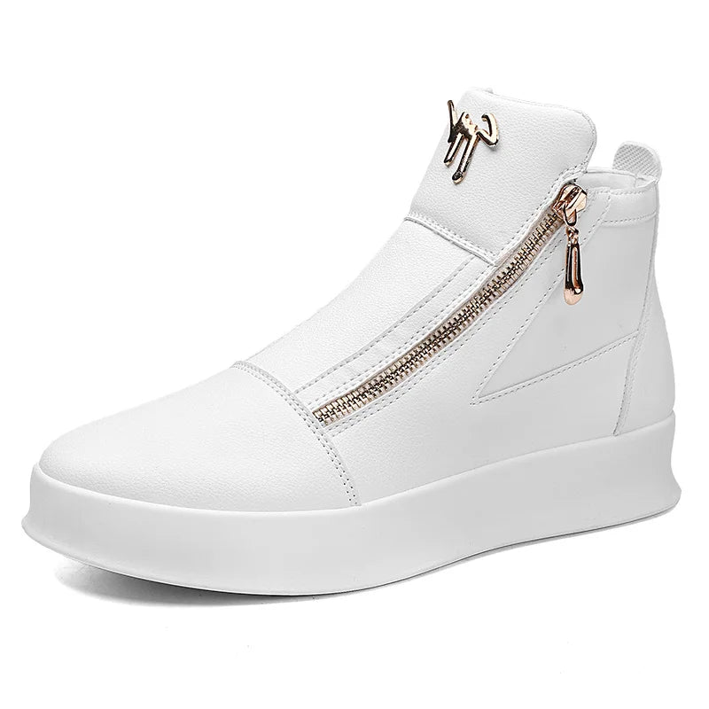 Men's High-top Boots Designer Zip Leather Sneakers White Platform Casual Shoes