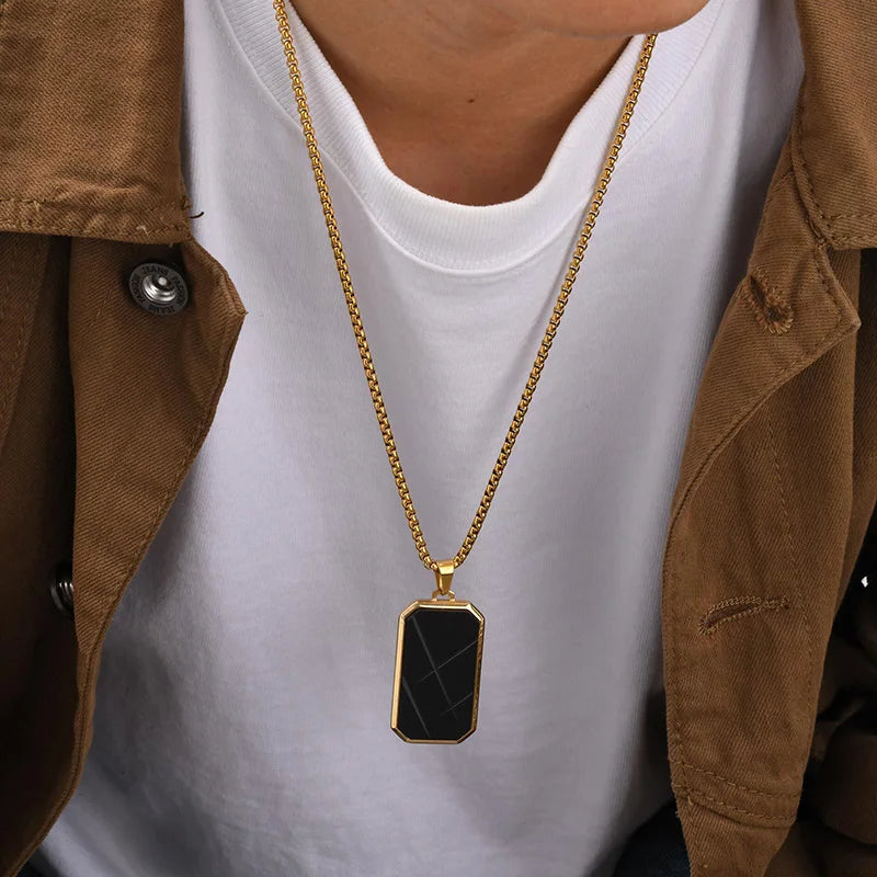 Chrome Titanium Steel Geometric Stainless Steel Surface with Sand and Edge Texture Cut Pendant Necklace for Men Heart Jewelry