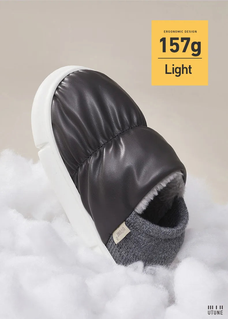 UTUNE Unisex Indoor Warm Plush Slippers Waterproof Lightweight Soft Sole Outdoor Cozy Down Cotton Shoes 2025 Winter New Non-Slip