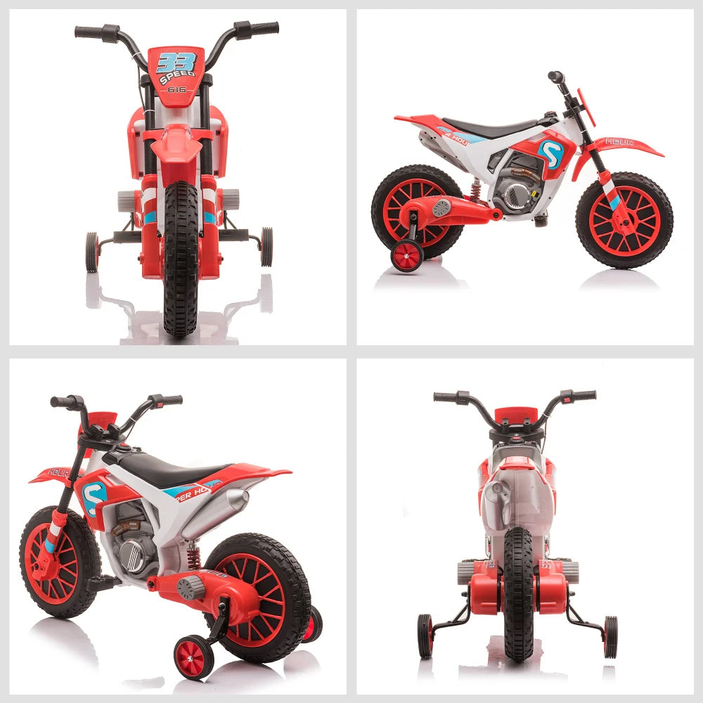 12V Kids Electric Scooter Battery Powered with Training Wheels Rear Wheel Drive 45 Mins Playtime Kids Electric Dirt Bike for 3-5