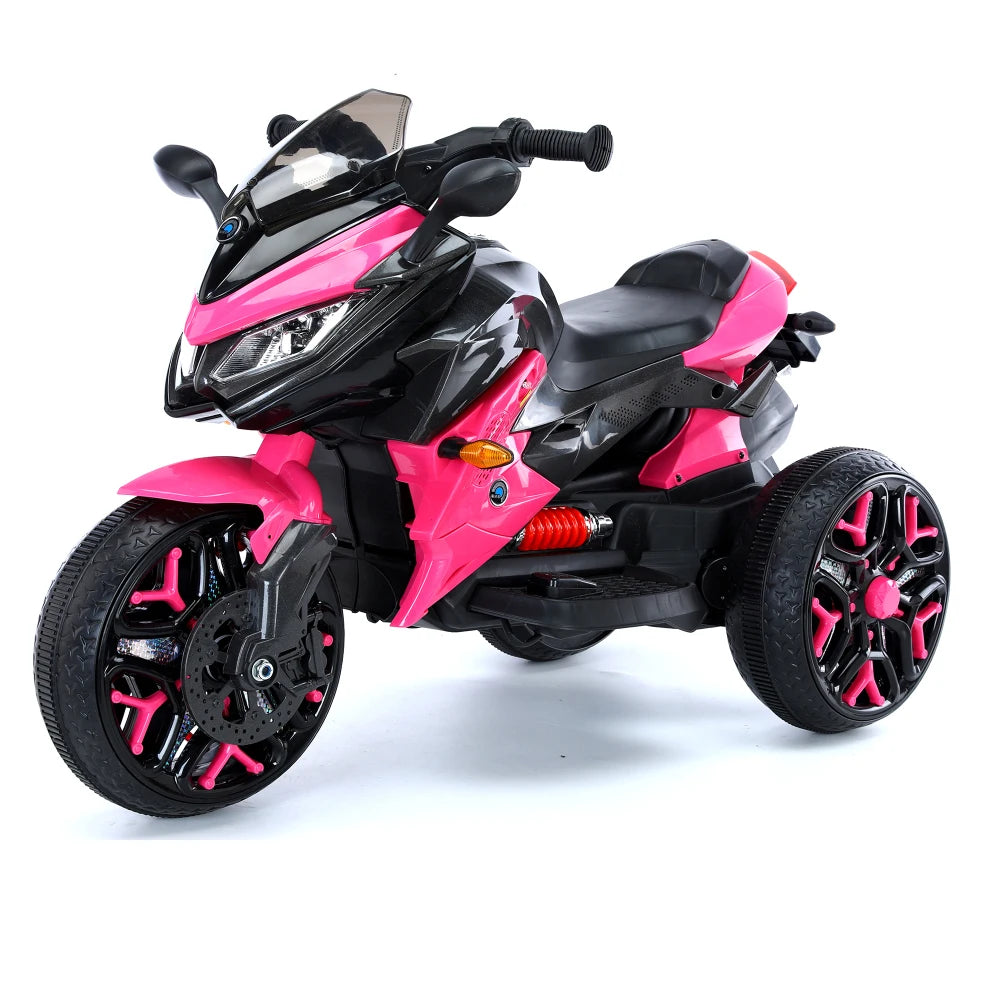 Ride-On Scooter 3-Wheels Battery Powered Motorbike Rechargeable Manual Throttle Drive by Hand Lighting Wheels Kids Motorcycle