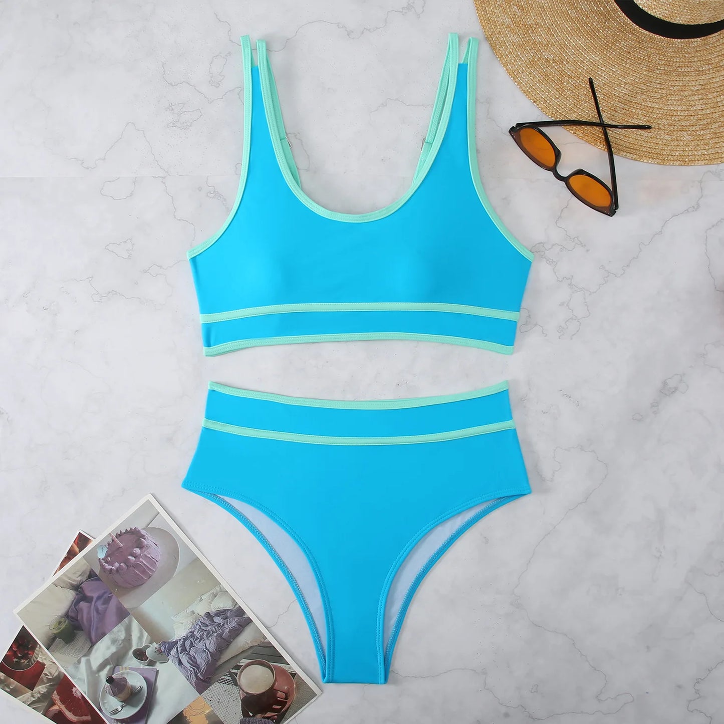 Large Quantity in Stock Perfect Quality Polyamide High-waisted 2 PCS Sets Bikinis and Swimsuits