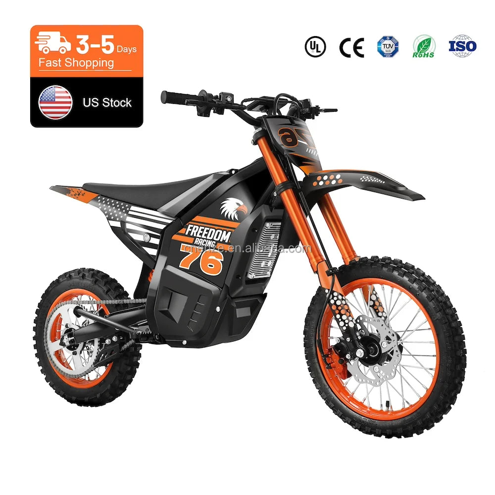 US Stock Electric Dirt Bike, 3000W Peak Mid- Drive Motor 14''/12'' Off-Road Tires, Hydraulic Brakes & Dual Suspension for Teens