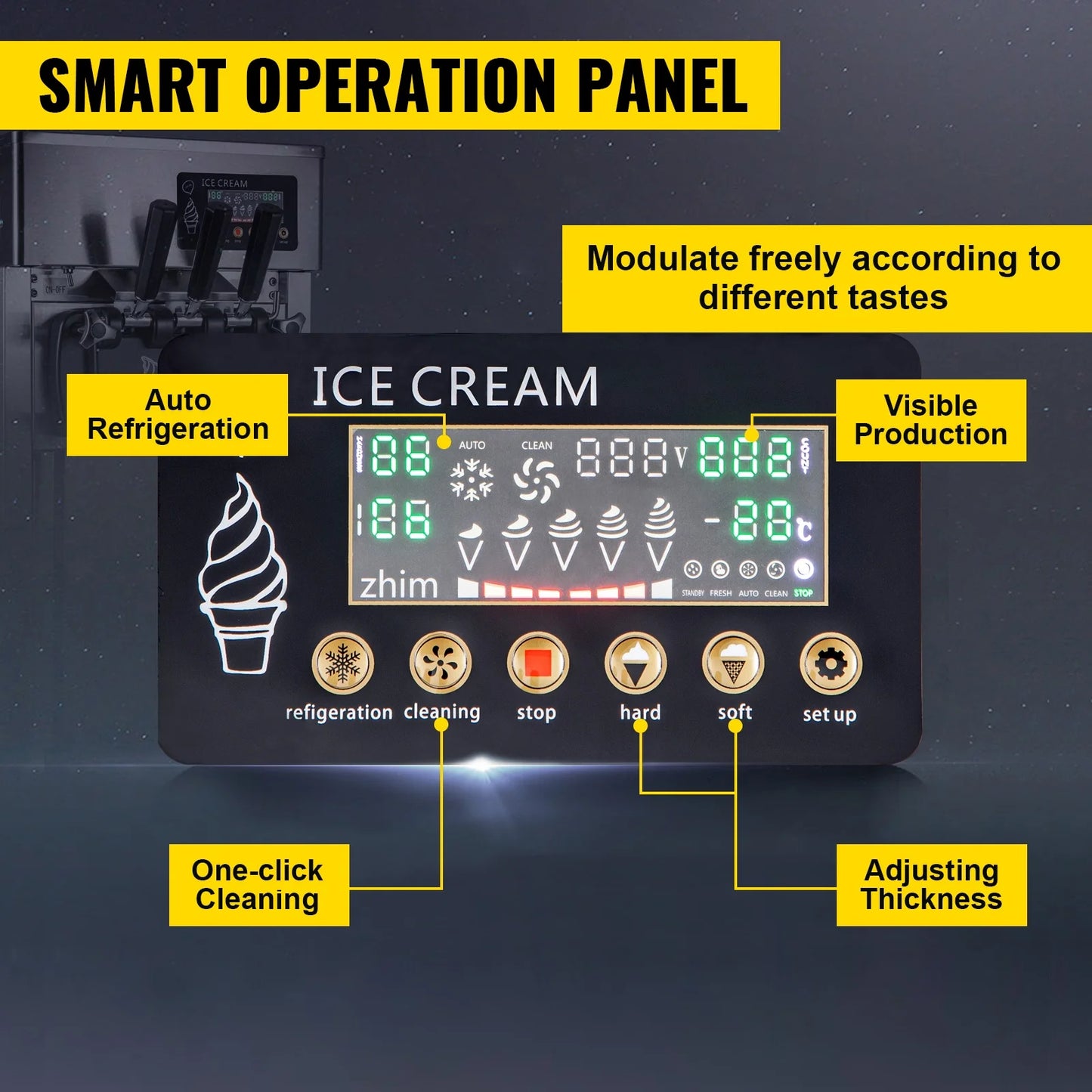 VEVOR 1200W A168  Compressor Ice Cream Maker 4-Nozzle LCD Panel Machine for Yogurt and Milk 3 Flavors New Condition