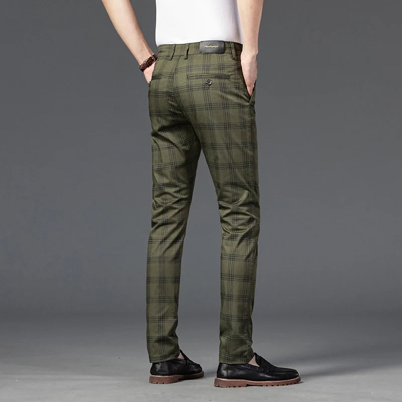 2025 Spring New Men's Plaid Casual Pants Business Fashion Slim Stretch Male Skinny Trousers Brand Clothes 7 Color