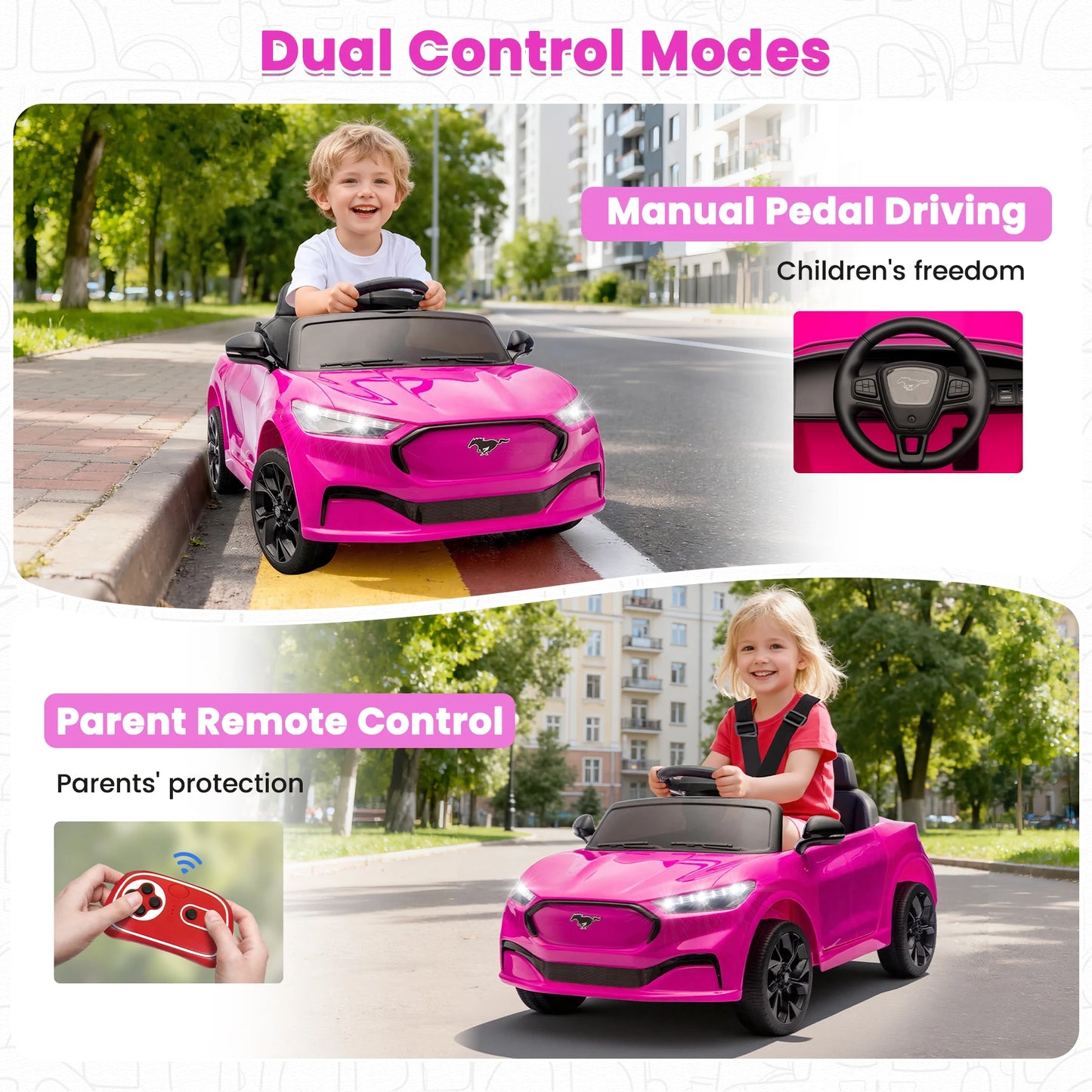 Electric Ride on Car for Kids, 12V Electric Toddler Car with Remote Control, Ride on Toys for Kids with LED Lights, Music Player