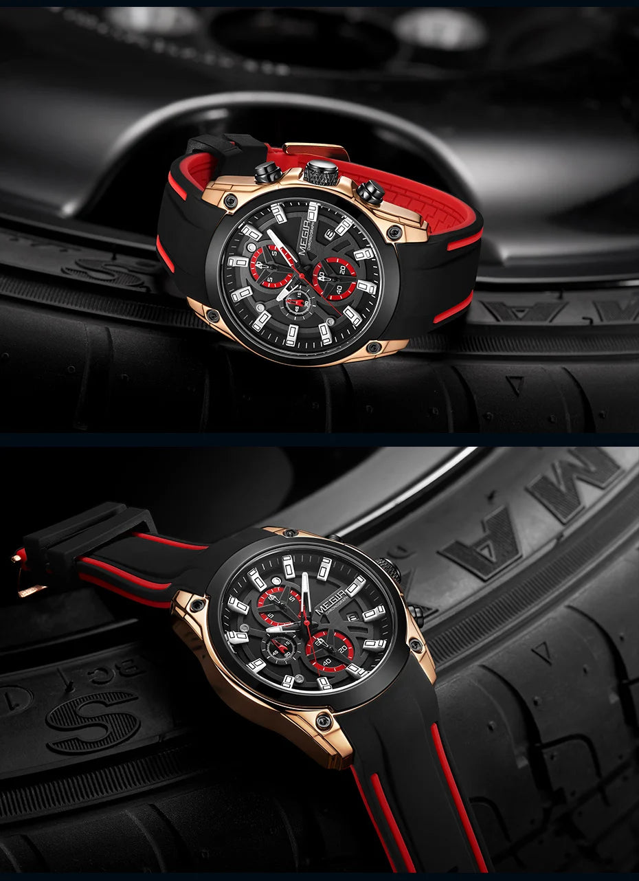MEGIR 2144  Fashion Original Brand Waterproof Silicone Sport Watch  Luxury Men Chronograph Quartz Wrist Watches for Reloj Hombre
