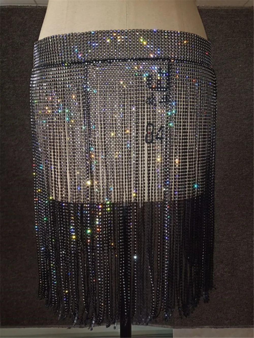 New Black Crystal Tassel Skirt Party Bling Rhinestone Mini Shirt Party Women Skirts