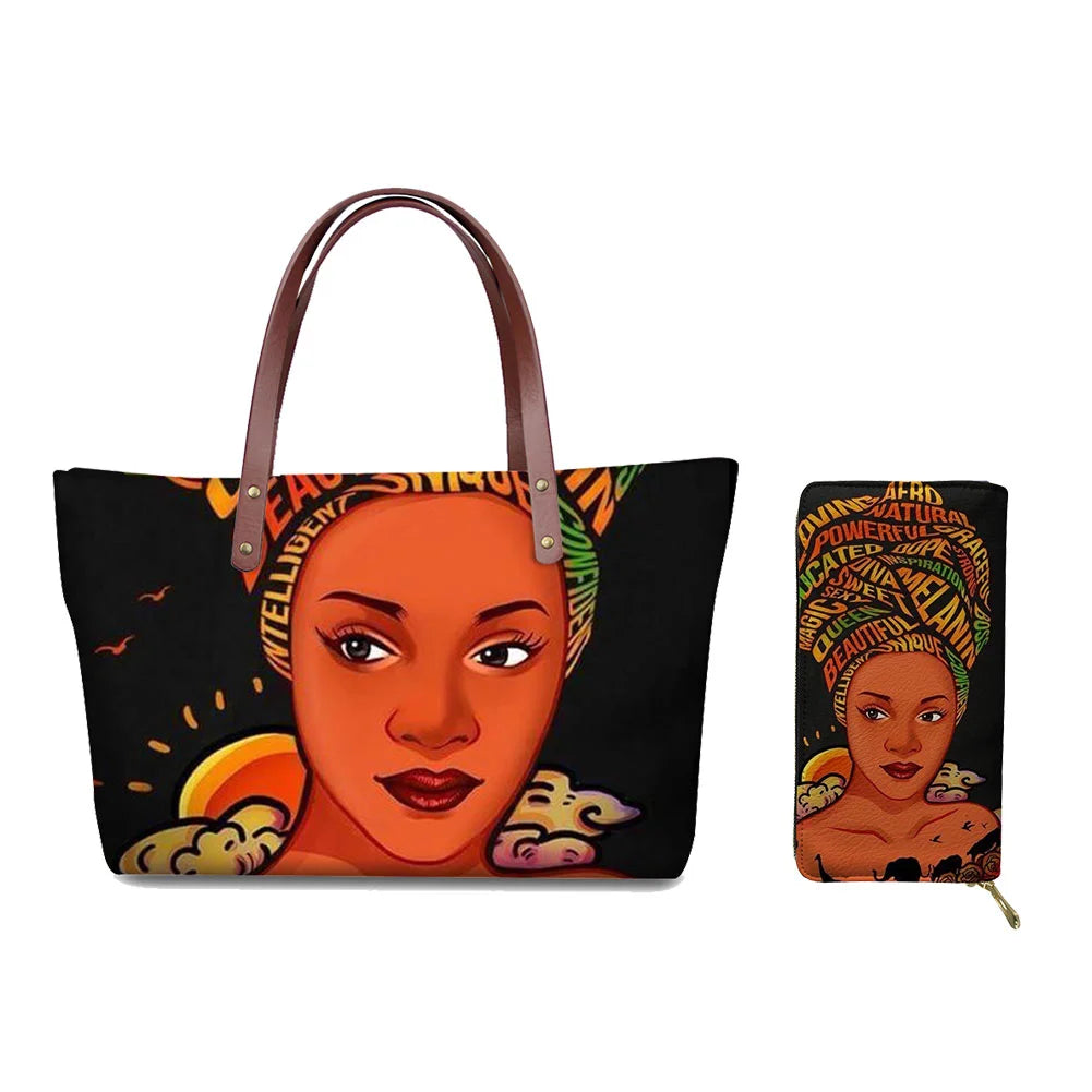High Quality Latest Custom Pattern Women Hand Bags Black Art African Girls Printed Top Handle Tote Bag Luxury Purse for Ladies