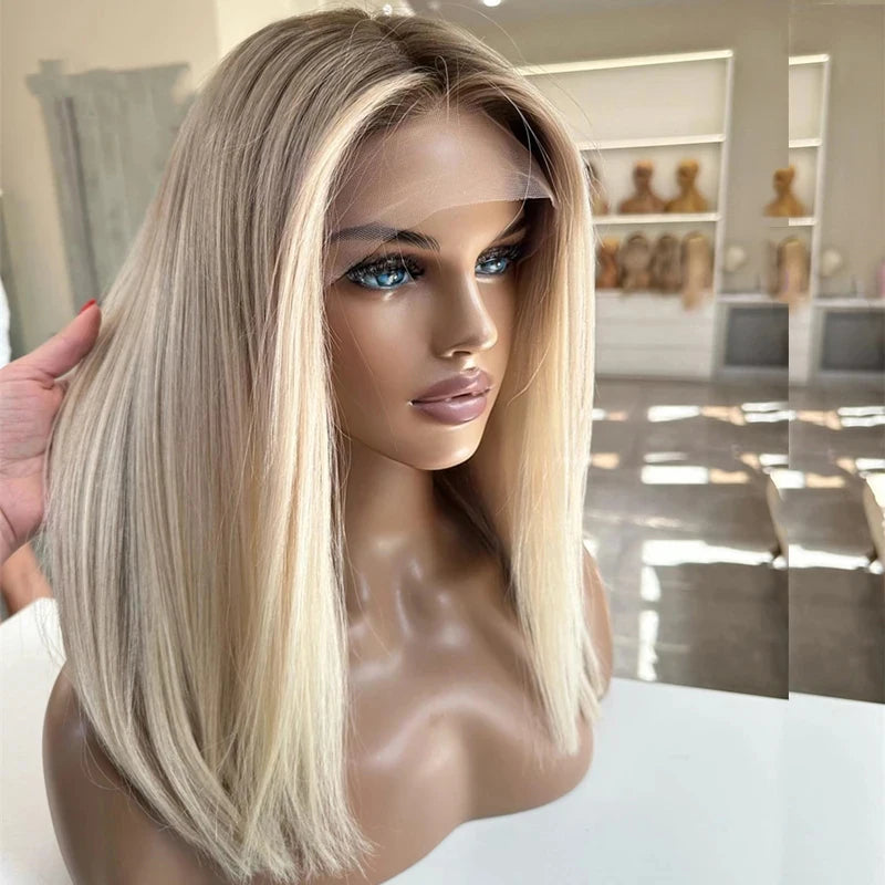 Ombre Blonde Lace Front Human Hair Wigs 100%Brazilian Virgin Hair Glueless Short Bob Wigs for Woman