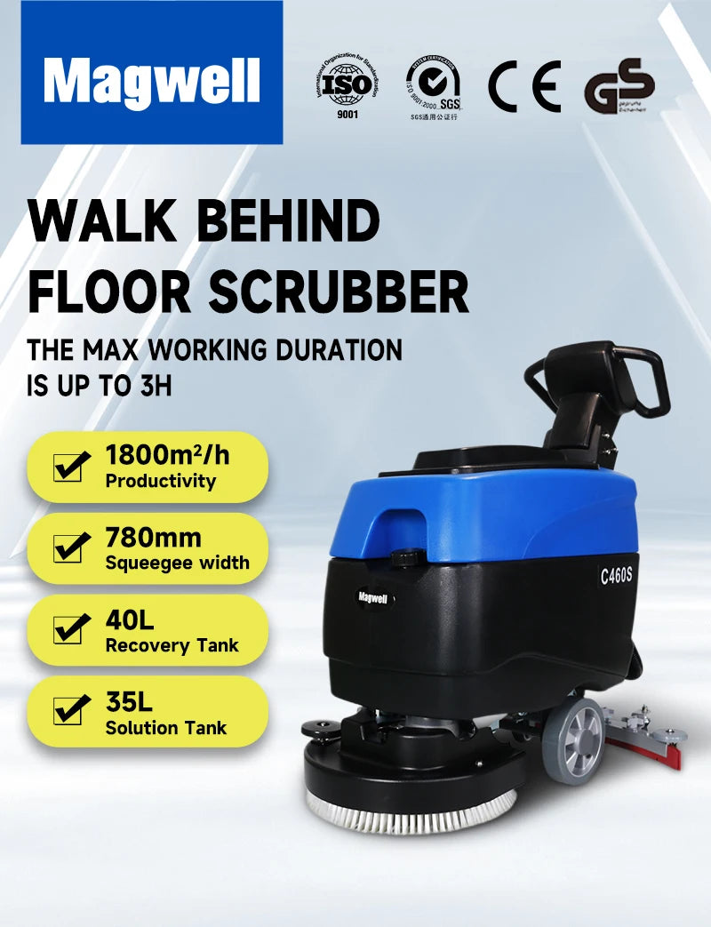 C460S 18'' Walk Behind Industrial Floor Scrubber Machine with Battery