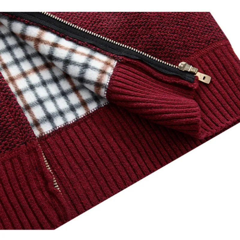 Winter Fashion Patchwork Men's Knitted Jackets Thick Comfy Long Sleeve Sweater Coat Warm Stand Collar Fall Tide Casual Cardigan
