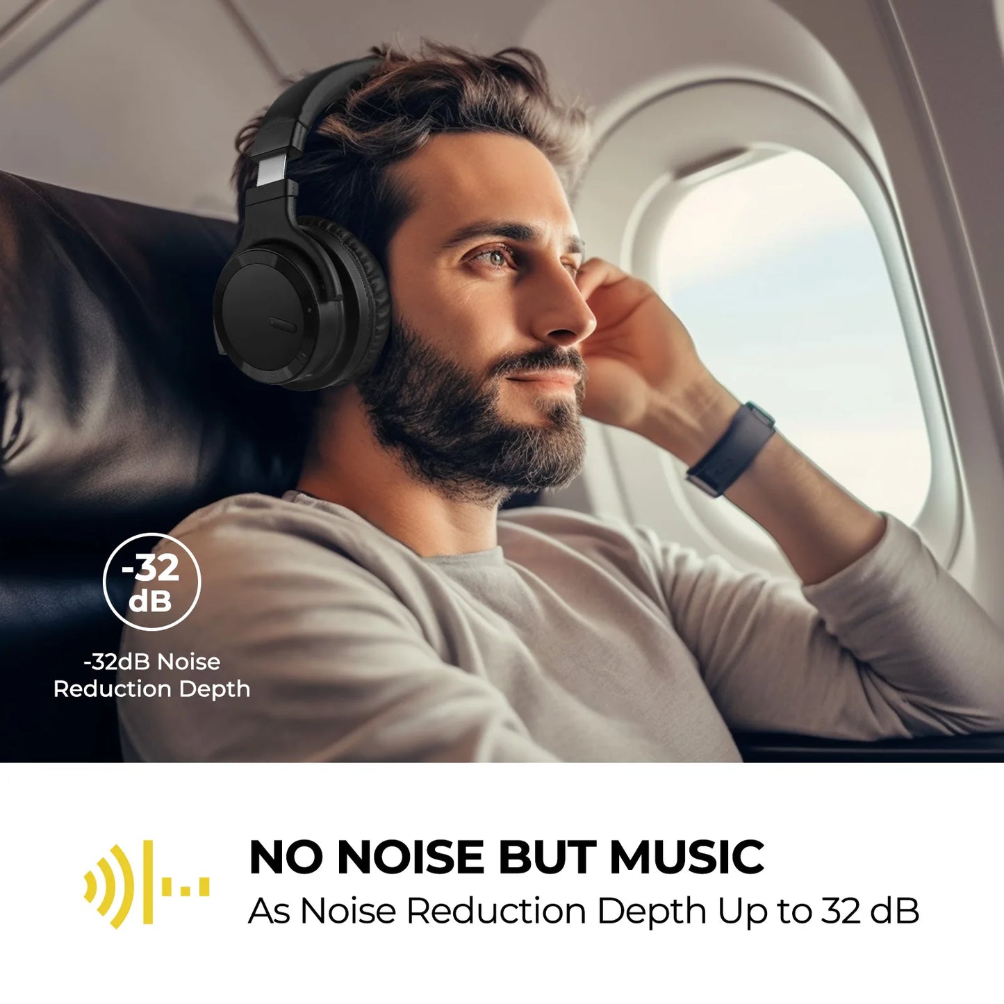 Active Noise Cancelling Wireless Headphones with Bluetooth 5.3, Hi-Fi Stereo, Fast Charging, & Long Playtime - Travel-Friendly