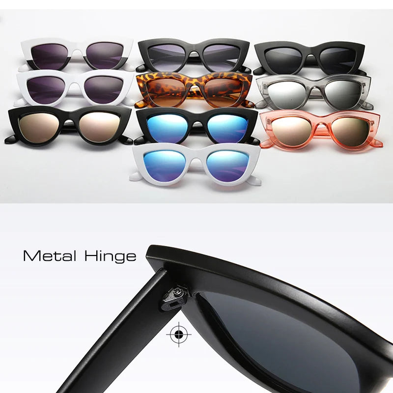 SHAUNA Retro Cat Eye Sunglasses Women UV400 Metal Hinge Fashion Gradient Mirror