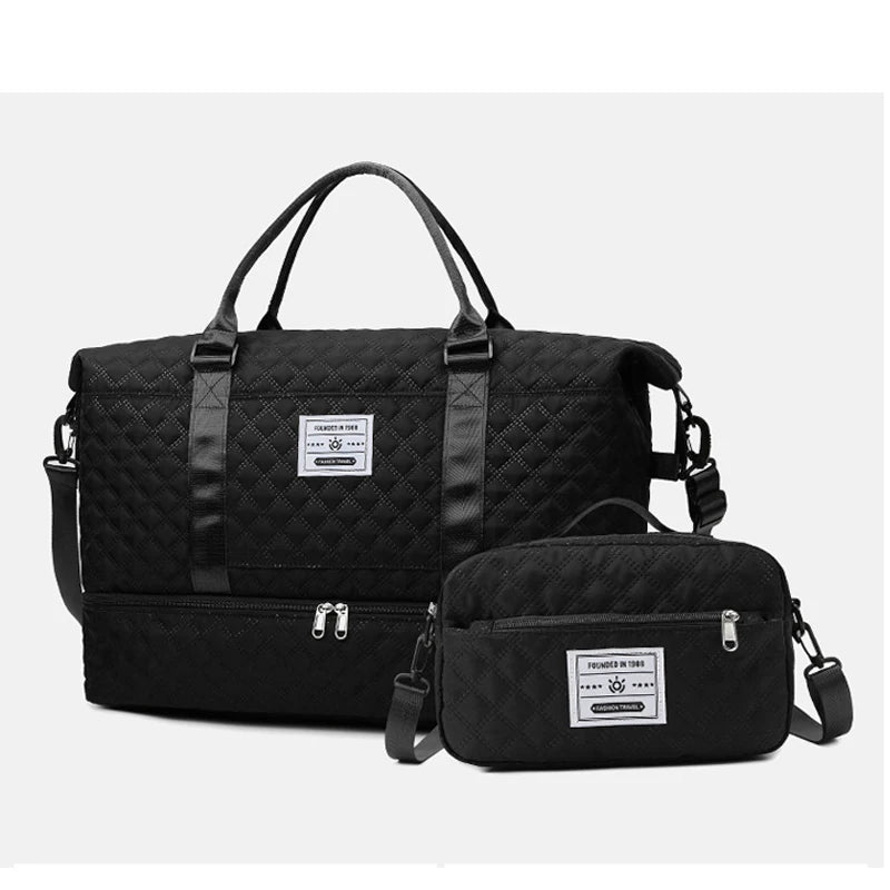 Large Capacity Travel Weekender Bag With Wet Pocket Shoes Compartment 2pcs Carry on Duffel Tote Bag Set With Small Handbag