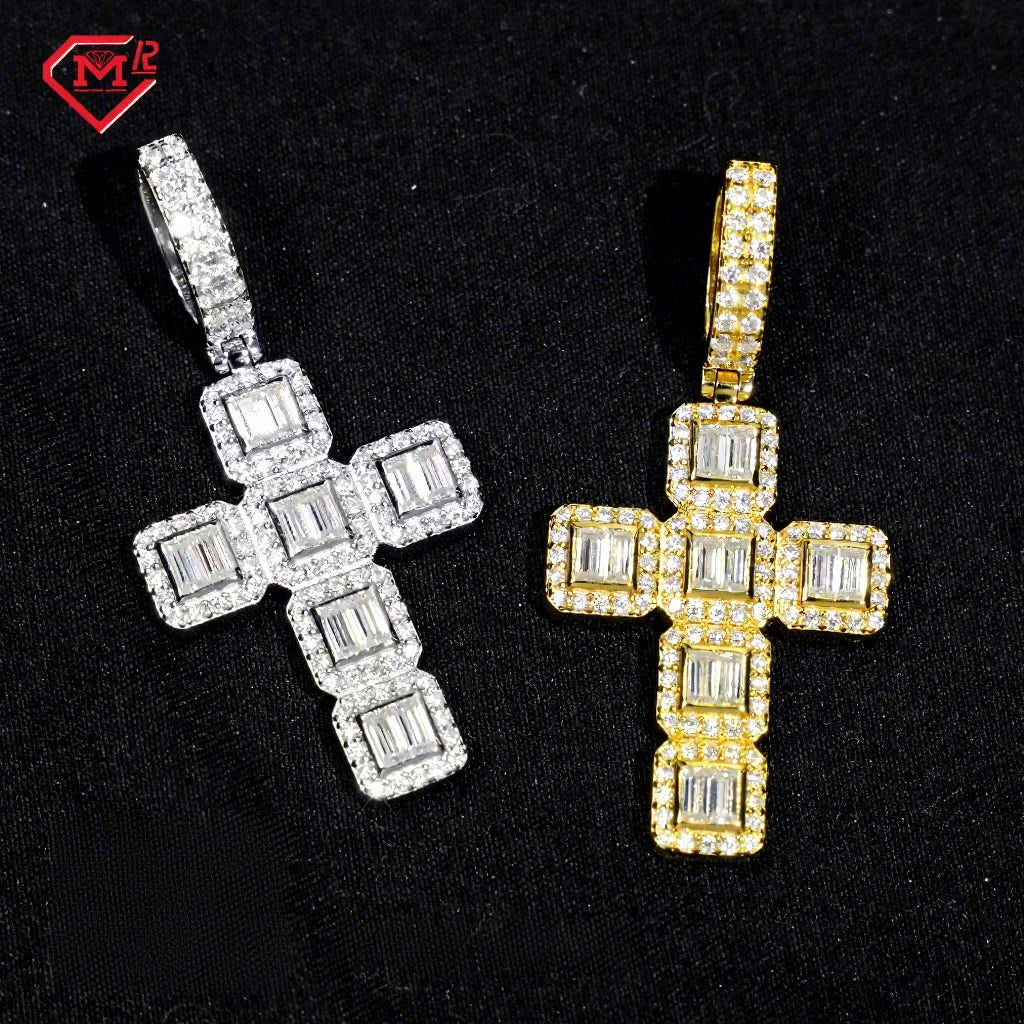 In Stock Moissanite Cross Pendant Silver 925 VVS Diamond Hip Hop Jewelry Iced Out Moissanite Pendant