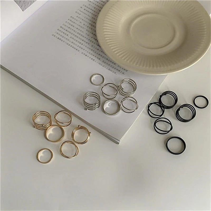 Punk Black Finger Rings For Women Men Simple Chain Ring Set Fashion Rings 2026 Trend Friend Gifts Party Knuckle Jewelry Party