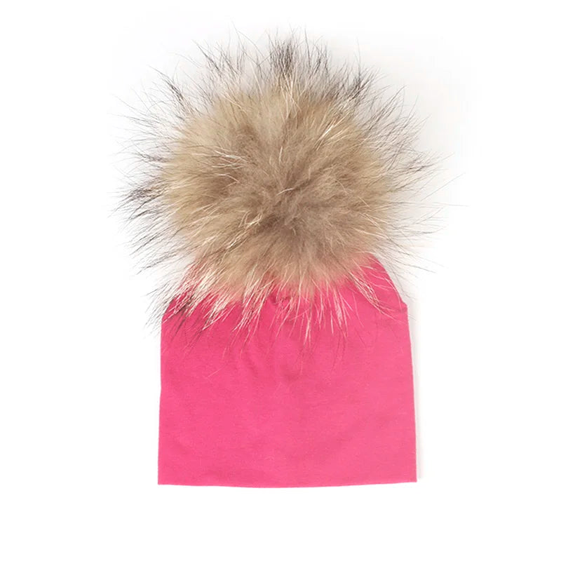 Geebro 0-3 Month Baby Boys Soft Cotton Real Fur pompom Beanies Hats For Newborn Girls Spring Autumn Kids Infants Toddler Hats
