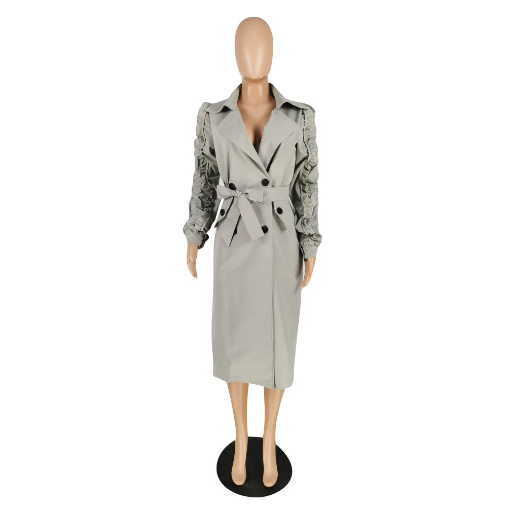 ANSZKTN Spring Fall Stacked Sleeve Midi Women'S Trench Coats Long for Ladies Women