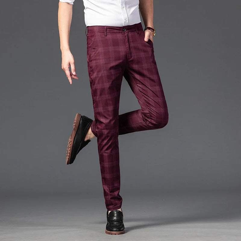 2025 Spring New Men's Plaid Casual Pants Business Fashion Slim Stretch Male Skinny Trousers Brand Clothes 7 Color