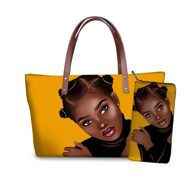 High Quality Latest Custom Pattern Women Hand Bags Black Art African Girls Printed Top Handle Tote Bag Luxury Purse for Ladies