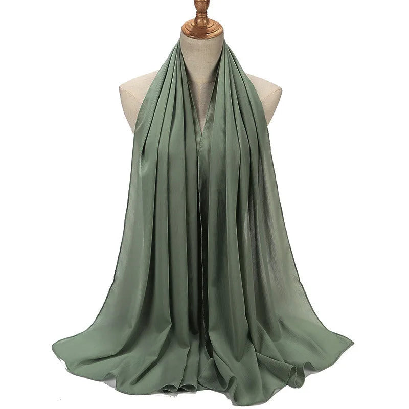 New Design Malaysia Chiffon Hijab Muslim Women Pure Color Crinkle Scarf