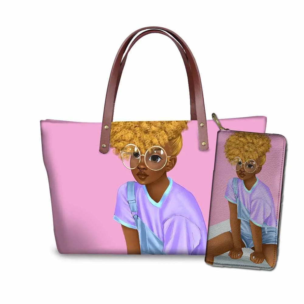 High Quality Latest Custom Pattern Women Hand Bags Black Art African Girls Printed Top Handle Tote Bag Luxury Purse for Ladies