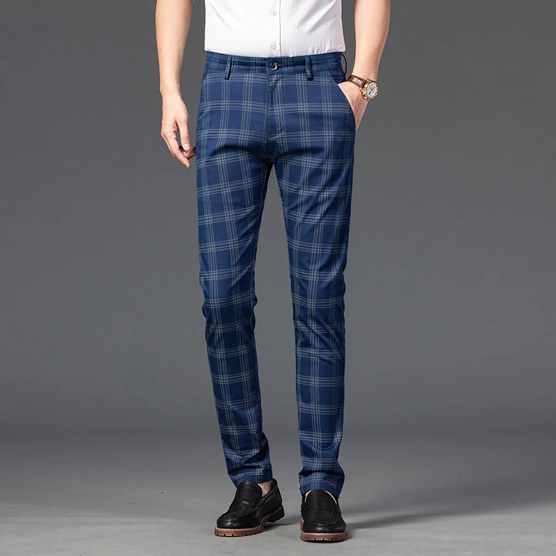 2025 Spring New Men's Plaid Casual Pants Business Fashion Slim Stretch Male Skinny Trousers Brand Clothes 7 Color