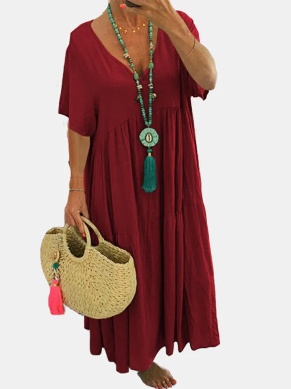 Simple Summer Women's Casual Loose Plain Long Maxi Dresses Plus Size Sundress Short Sleeve Women Boho Dress